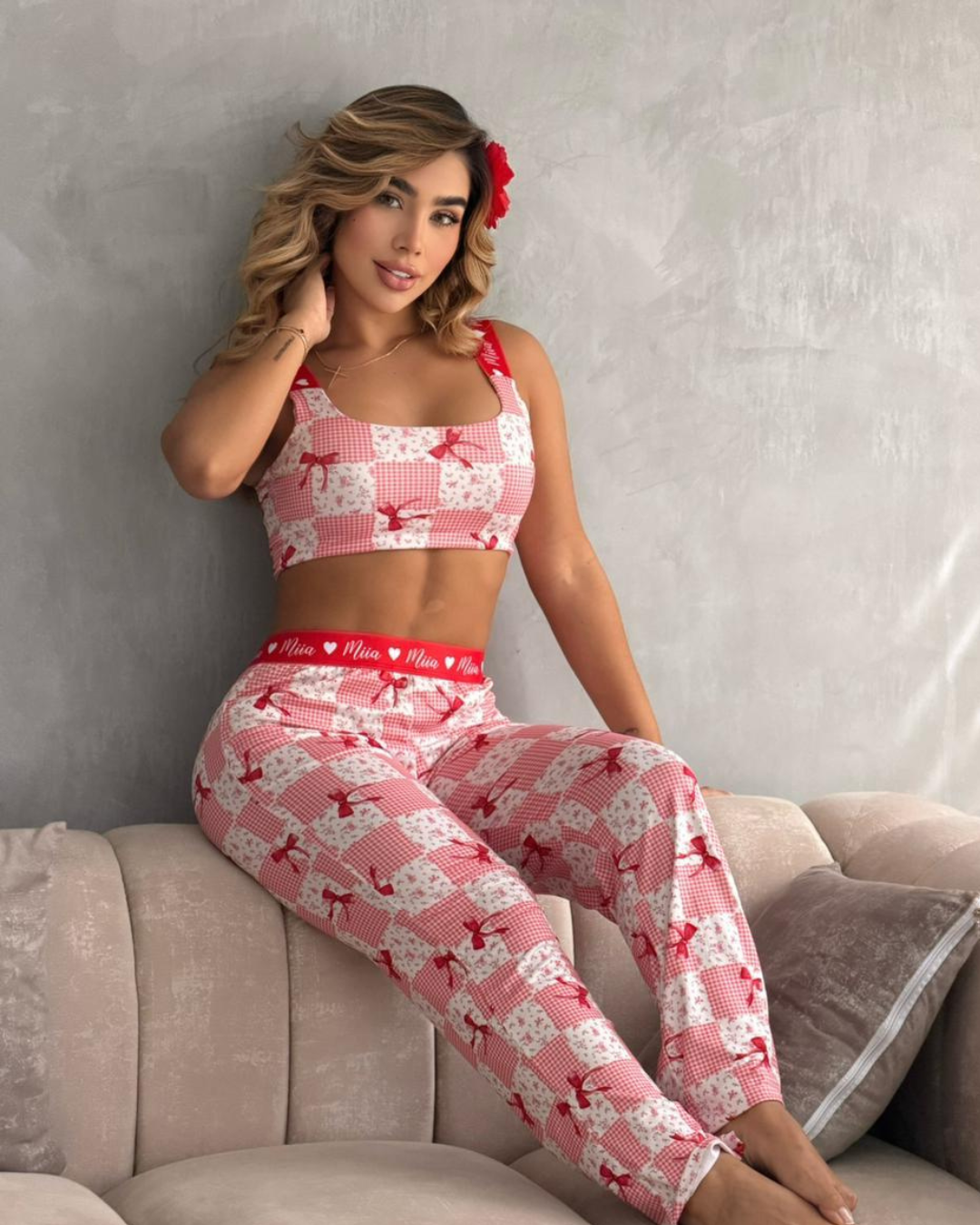 Pijama Pink Plaid Bow 🎀